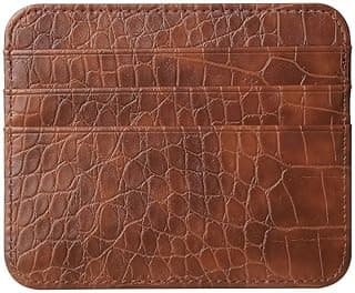 Custom Personalized Credit Card Holder Wallet – Slim PU Leather Card Case with Custom Name or Initials – Front Pocket Wallet for Men & Wome，Gifts (Crocodile pattern, brown)