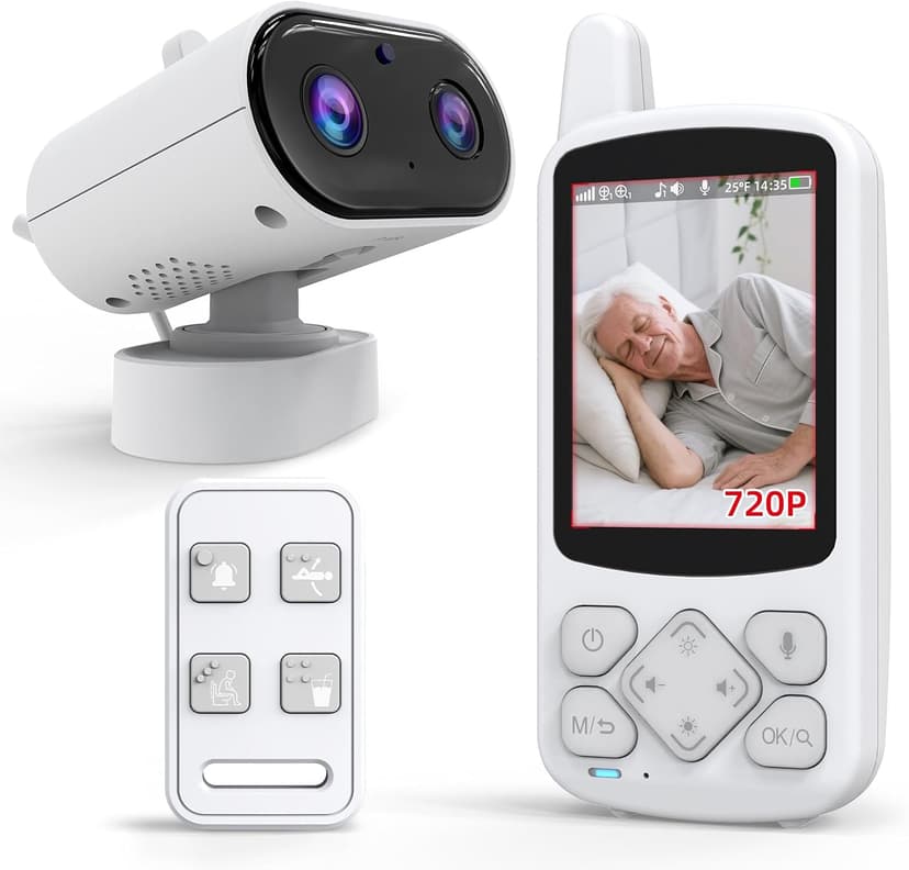 CallToU 2-Way Talk Baby Monitors for Elderly with Call Button Room Monitors for Elderly Monitor with Camera and Audio Night Vision Video Monitor for Elderly Seniors Dementia Patients No WiFi