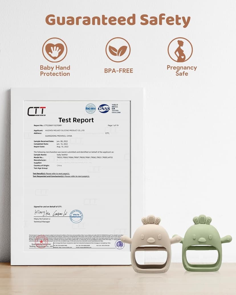 2 Pack Baby Teething Toy Silicone Teething Mitten for Babies Over 3 Months Anti Dropping Wrist Hand Teethers Baby Chew Toys for Sucking Needs, BPA Free (Green & Caramel)