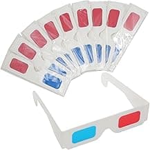 10 Pairs 3D Paper Glasses, Red and Cyan Lens in White Frame Anaglyph Cardboard for Movies - Folded in Protective Sleeve