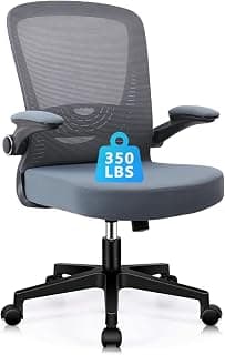 CLATINA Desk Chairs with Wheels, Flip Up Arms Ergonomic Mesh Back Office Chair with Lumbar Support, Adjustable Height Swivel Rolling Computer Task Chairs for School Conference Room Home Study, Grey
