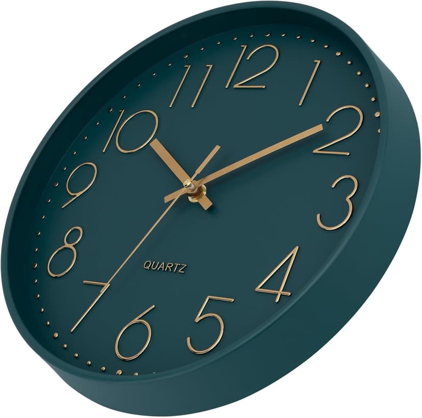 Lumuasky Wall Clock,Battery Operated Modern Analog Silent Non-Ticking Decorative Emerald Clock for School Office Classroom Bedroom Kitchen Living Room Nursery Decor (12 inch)