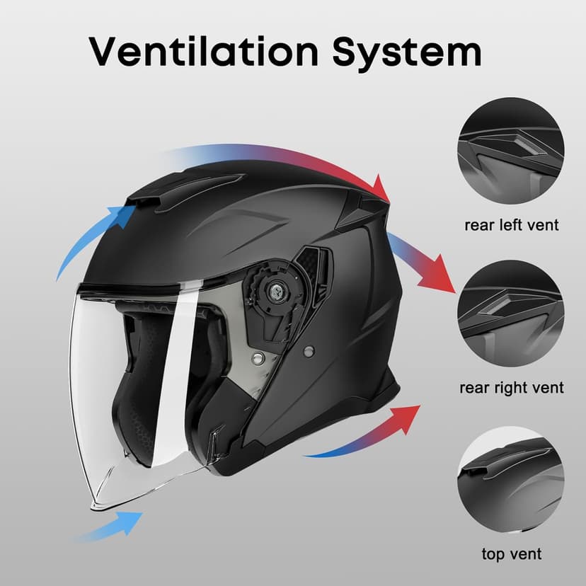 Motorcycle Helmets for Adults, Open Face Motorcycle Helmet with Dual Visor, Casco para Moto DOT Certified, ATV Dirt Bike Snowmobile Motocross Helmet for Men Women, Quick Release Strap, AP-836