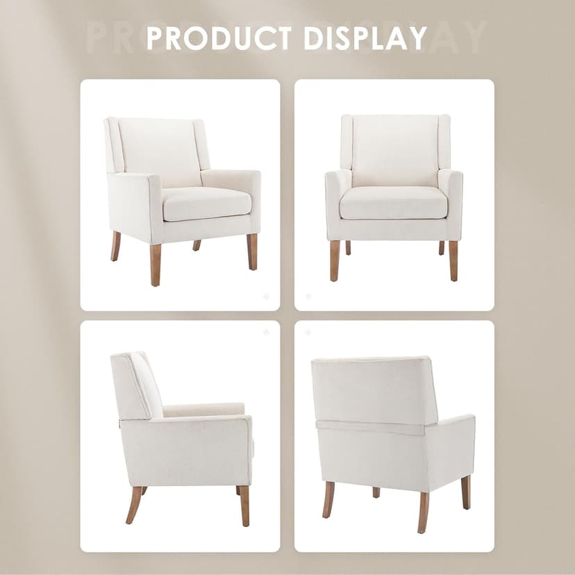 COLAMY Modern Wingback Living Room Chair, Upholstered Fabric Accent Armchair, Single Sofa Chair with Lounge Seat and Wood Legs for Office/Bedroom/Reading Spaces, Beige