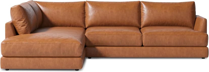 Valencia Serena 108" Full Leather Sectional Sofa with Left Bumper | Nappa 11000 Leather, Modern Low Profile Lounge Sofa | L Shaped Couch for Living Room Furniture,Cognac