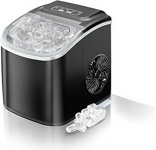 Ice Maker Countertop, 26lbs in 24Hrs, 9 Ice Cubes Ready in 6 Mins with 2 Sizes of Bullet Ice, Auto-Cleaning Portable Ice Maker with Scoop & Basket, for Home/Kitchen/Camping/RV. (Black)