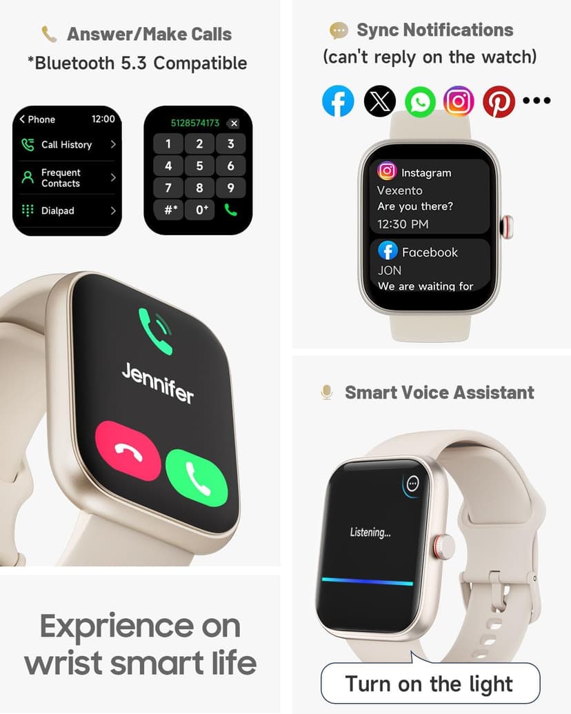 TOOBUR Smart Watch for Women, Alexa Built-in, Answer/Make Calls, 1.91" HD Screen Fitness Watch, IP68 Waterproof, 100 Sports, Heart Rate Monitor, Sleep Tracker, Smartwatch Compatible Android iOS, Beige
