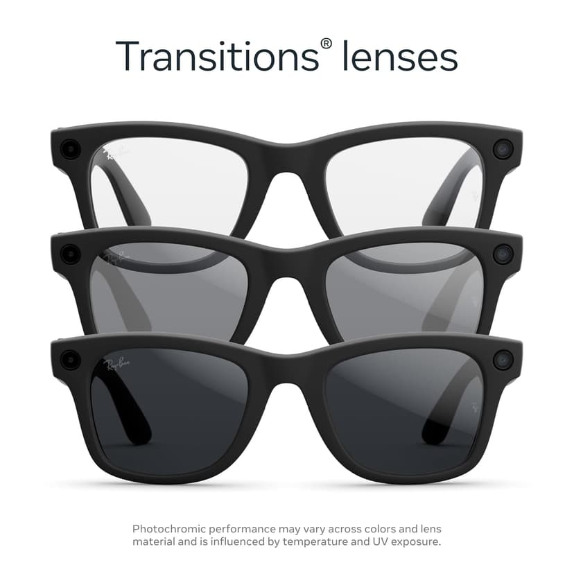 Ray-Ban Meta (Gen 2), Wayfarer, Matte Black | Smart AI Glasses for Men, Women — 2x Battery Life — 3K Ultra HD Resolution — 12 MP Ultra-Wide Camera, Audio, Video — Transitions® Grey Lenses