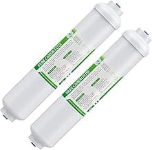 Membrane Solutions T33 Inline Water Filter, 2-Pack 1/4" Quick-Connect Replacement Cartridges for Refrigerator & Ice Maker, Post-Carbon Filter for Reverse Osmosis Systems, Push-to-Connect