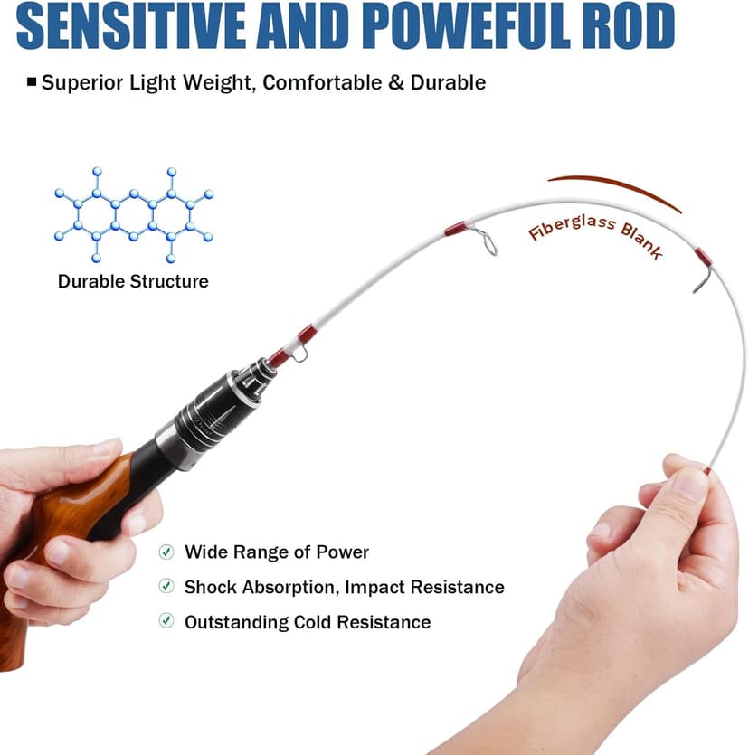 Ice Fishing Rod Portable Lightweight Spinning Rod Ice Fishing Pole Winter Ice Fishing Gear for Trout Walleye Perch Panfish Crappie