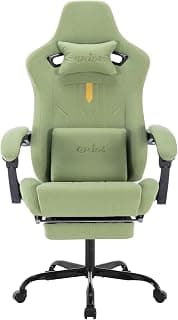 Gaming Chair with Footrest Ergonomic Computer Chair Massage Lumbar Cushion, Racing Video Game Chair Adjustable Rocker Recliner Executive Office Desk Chair Fabric for Adults