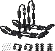 XGeek Kayak Roof Rack 4-in-1 Set of 2 for Kayak, Surfboard, Canoe and Ski Board Rooftop Mount Carrier Folding Adjustable Bilateral J-Style Rack on SUV, Car and Truck