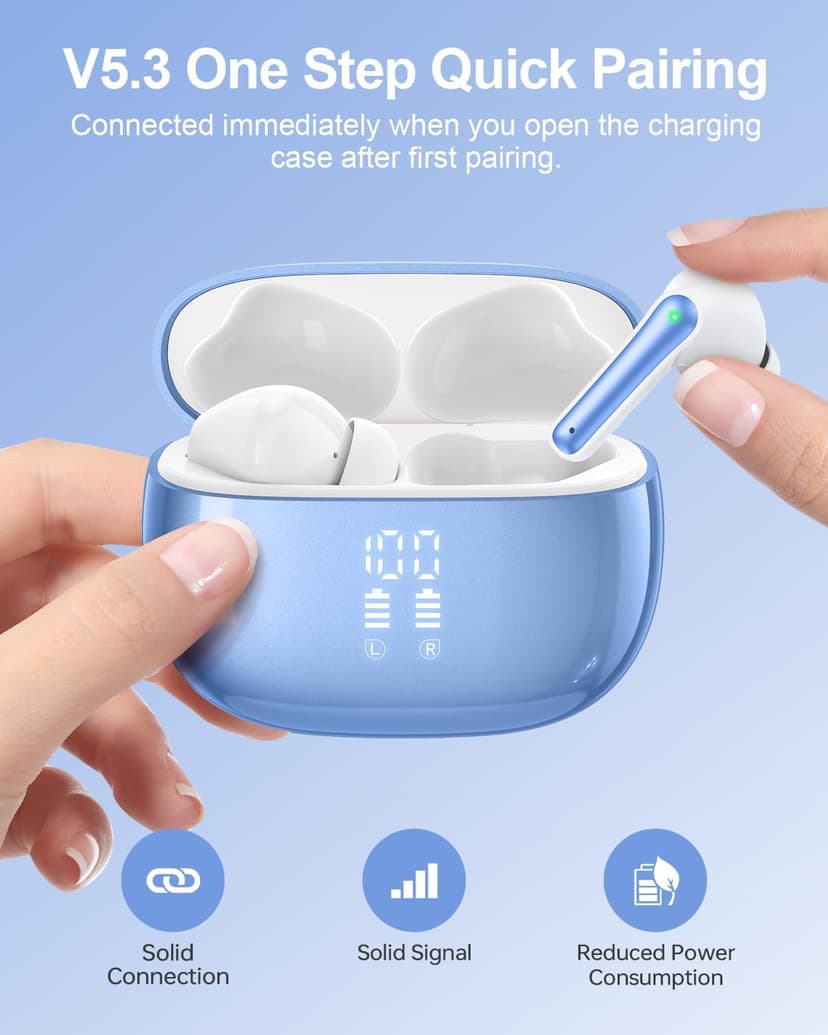 HUIFU Wireless Earbuds, Bluetooth Ear Buds Headphones, 40H Long Playtime, Stereo Deep Bass, LED Power Display, IP7, Lightweight in Ear Earphone with Mic for iPhone Android Phone