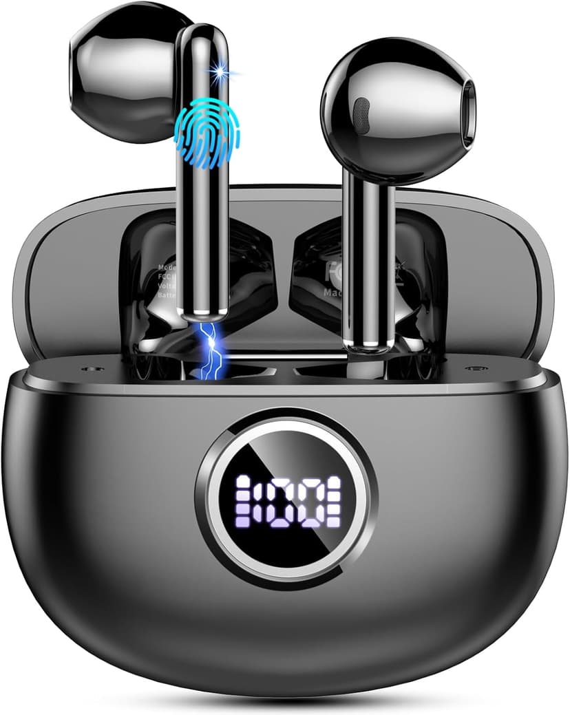 Wireless Earbuds, 2025 Bluetooth 5.3 Headphones HiFi Stereo Ear buds with ENC Noise Cancelling Mics, 40H Bluetooth Earbuds with Dual LED Display, IP7 Waterproof in Ear Earphones for Android iOS, Black