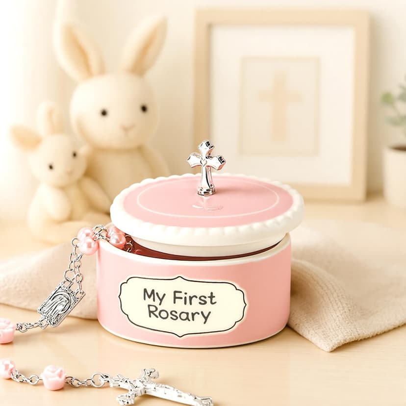 Baptism Gifts for Girl - My First Rosary with Ceramic Keepsake Box, Catholic Christening Gift Set, Pink Rosary for Kids, Baptism, First Communion & Baby Dedication Gifts for Newborn Baby Girls B0FP1QPHFJ