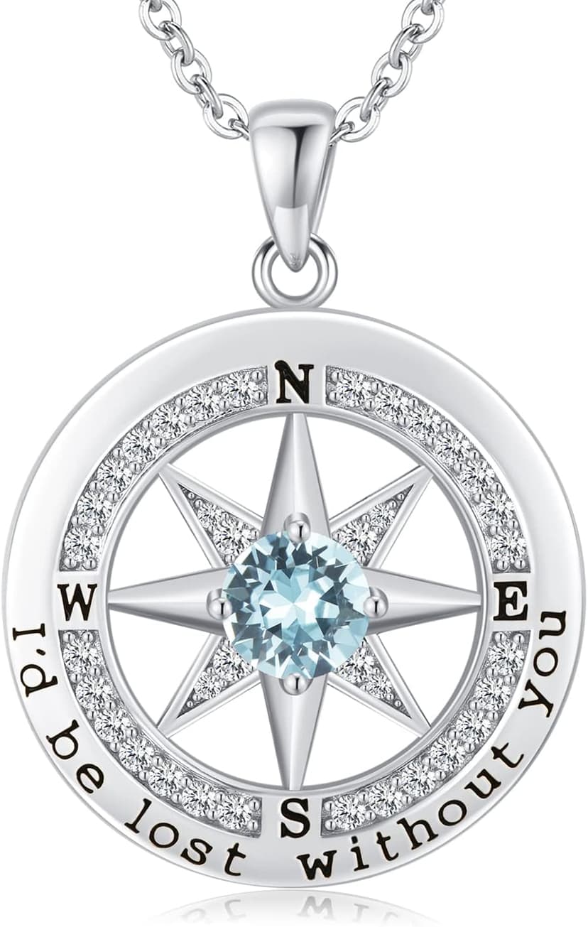 S925 Necklace Gift for Wife |Compass Jewelry |Women Anniversary |Sterling Silver |Girlfriend Birthday Gifts for Her Valentines |I'd be Lost without You |Jewel 18K Gold