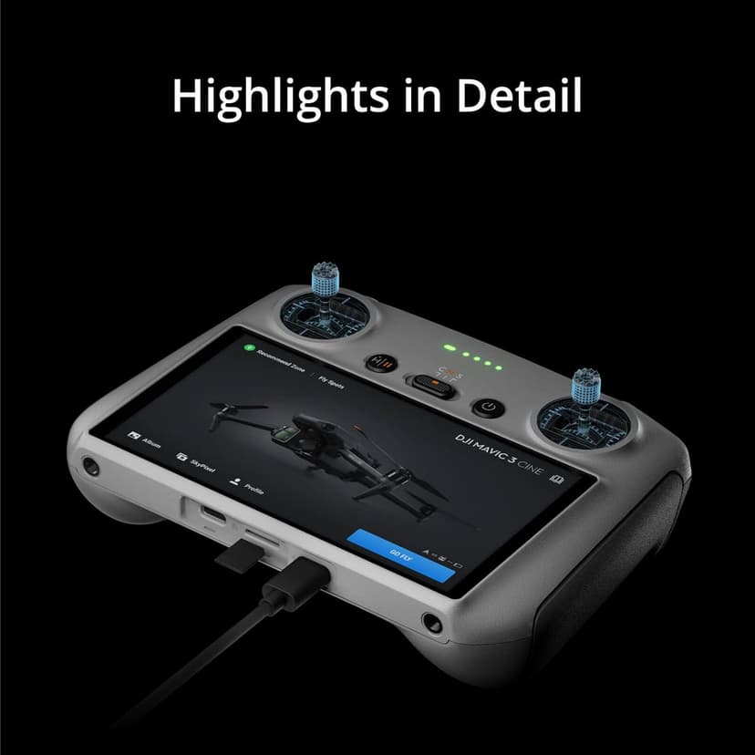 DJI RC, Remote Controller with Lightweight Body, FHD Screen, 4hr Battery, Precision Control Sticks, O3+ Transmission