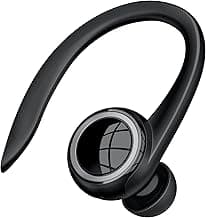 Bluetooth 5.2 Headset, Single Ear Earpiece Earphone with Mic, Hook, Noise Cancelling Headset for Business, Trucker, Driver, Wireless Bone Conduction Headphone with Ear Caps (S/M/L) for iPhone Android