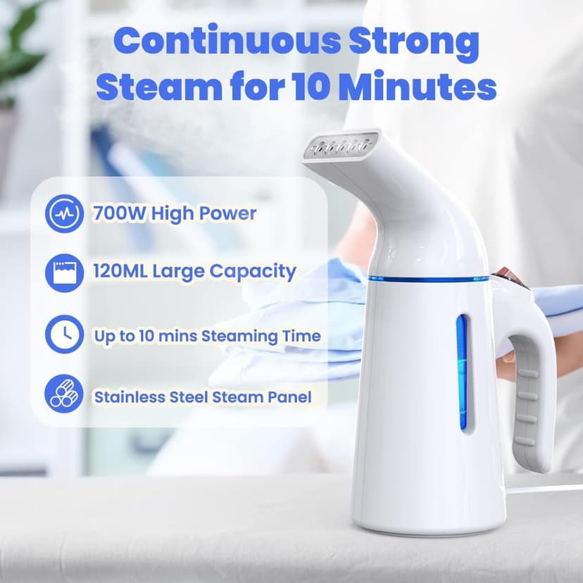 Blesgam Steamer for Clothes 700W, Fast Heat-up in 40S, 120ML Water Tank, 25g/min Strong Penetrating Steam, Portable Clothes Steamer Iron for Travel and Home(GY169)