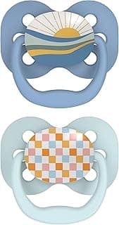 Dr. Brown's Advantage Baby Pacifier, Fully Symmetrical Soother with Soft Silicone Bulb, Blue Sunrise, 0-6m, BPA Free, 2 Pack