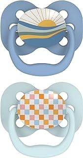 Dr. Brown's Advantage Baby Pacifier, Fully Symmetrical Soother with Soft Silicone Bulb, Blue Sunrise, 0-6m, BPA Free, 2 Pack