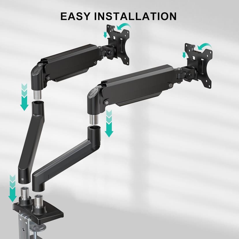 WALI Dual Monitor Stand for 13-32 inch Computer Screens, Dual Monitor Arms for 2 Monitors Holds up to 22 lbs, Height Adjustable Dual Monitors Mount, VESA 75x75/100x100mm (GSMP002N), Black