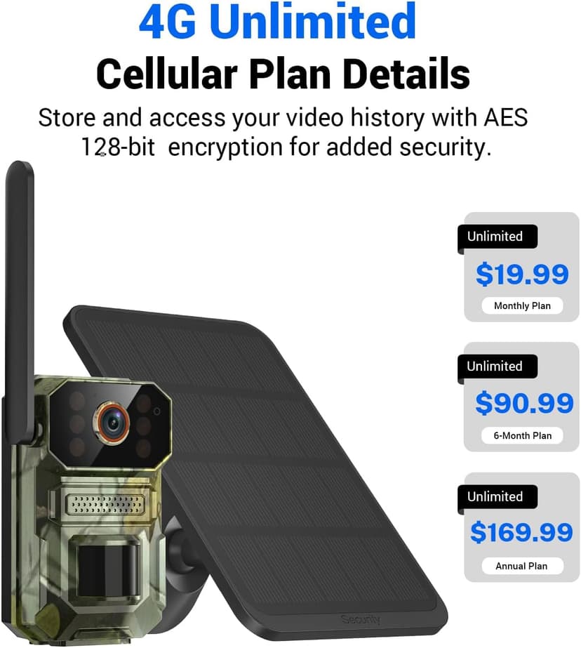 4G LTE Cellular Trail Camera with Solar Panel, 1080p Full HD Game Cameras, Live View, Night Vision, Motion Detection, 2-Way Talk, IP65, Built-in SIM Card, Unlimited Plan (Sold Separately)