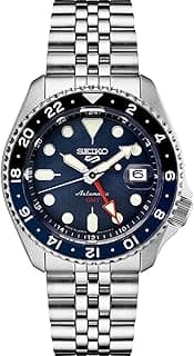 SEIKO SSK003 Automatic Watch for Men - 5 -Sports - Blue Dial with Date Calendar and Luminous Hands & Markers and Black & Blue GMT Bezel, 100m Water-Resistant
