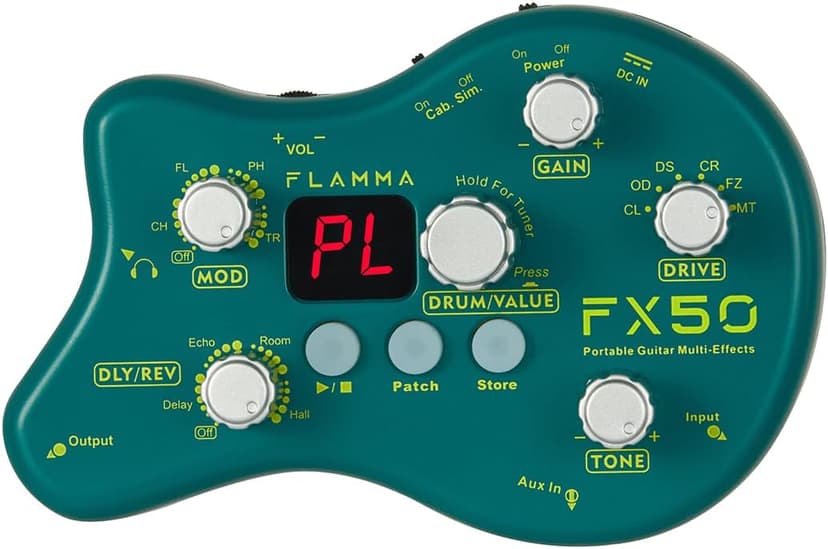 FLAMMA FX50 Practice Guitar Pedal Multi Effects Pedal Mini Portable with 40 Drum Rhythms15 Effects 32 Patches Tuner Function Support Both Corded and Battery Powered