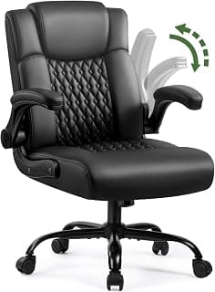 Executive Office Chair, Ergonomic Home Office Desk Chair with Lumbar Support & Flip-up Armrest, PU Leather Computer Seating for Shorter Users, Black