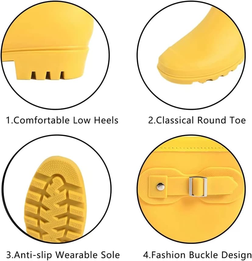 Fubotao Women's Mid Calf Rain Boots Waterproof Fashion Garden Shoes Anti-slipping Rainboots For Women Comfortable Insole Light Rain Shoes