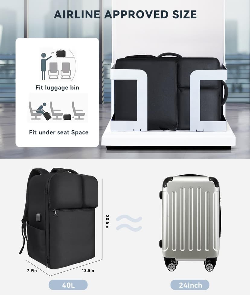 Extra Large 50L Travel Backpack Carry On Flight Approved, Luggage Backpack with Shoes Pouch, Suitcase Backpacks With 3 Packing Cubes, Personal Item Travel Bag, Black