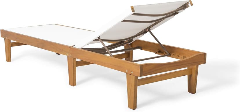 Christopher Knight Home Dina Set of 2 Chaise Lounge Chair Outdoor, Acacia Wood Frame Sunbathing Pool Lounger, Adjustable Backrest Patio Lounge Chaise for Poolside/Garden/Backyard, Teak + White