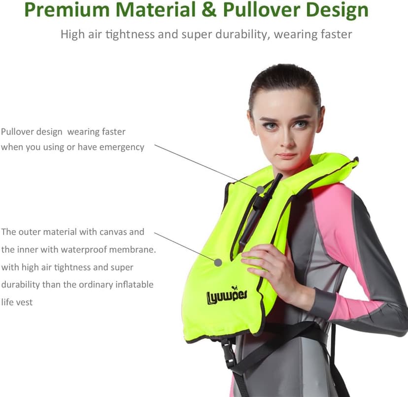 Inflatable Snorkel Vest Adult Snorkeling Jackets Free Diving Swimming Safety Load Up to 220 Ibs