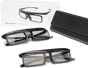 AWOL VISION DLP Link 3D Glasses, Rechargeable Active Shutter Eyewear Compatible with AWOL VISION LTV-3000 Pro and LTV-3500 Pro, Vanish TV & Other DLP-Link 3D projectors (2 Packs)