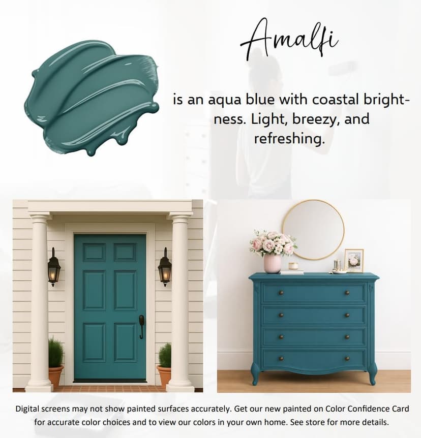 ALL-IN-ONE Paint by Heirloom Traditions, Amalfi (Agua Blue), Quart - Durable cabinet and furniture paint. Built in primer and top coat, no sanding needed. Includes our 30 featured color card.