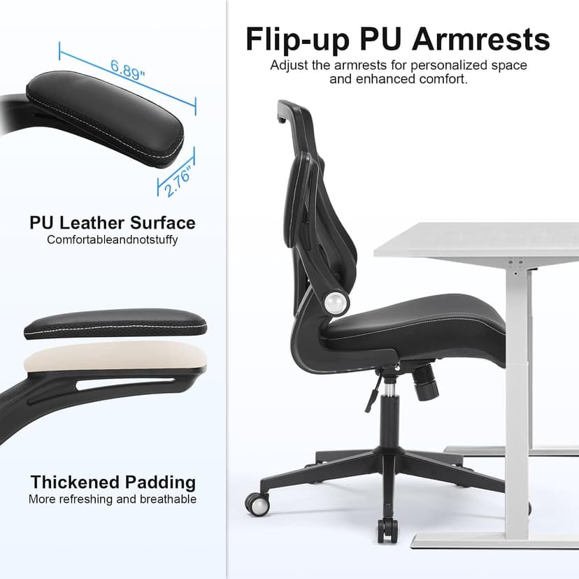 Office Chair, Ergonomic Desk Chair with Adjustable Lumbar Support, Breathable Mesh Computer Chair with Flip-up Armrests, 350lbs Comfy Swivel Task Chairs for Home Office, Black