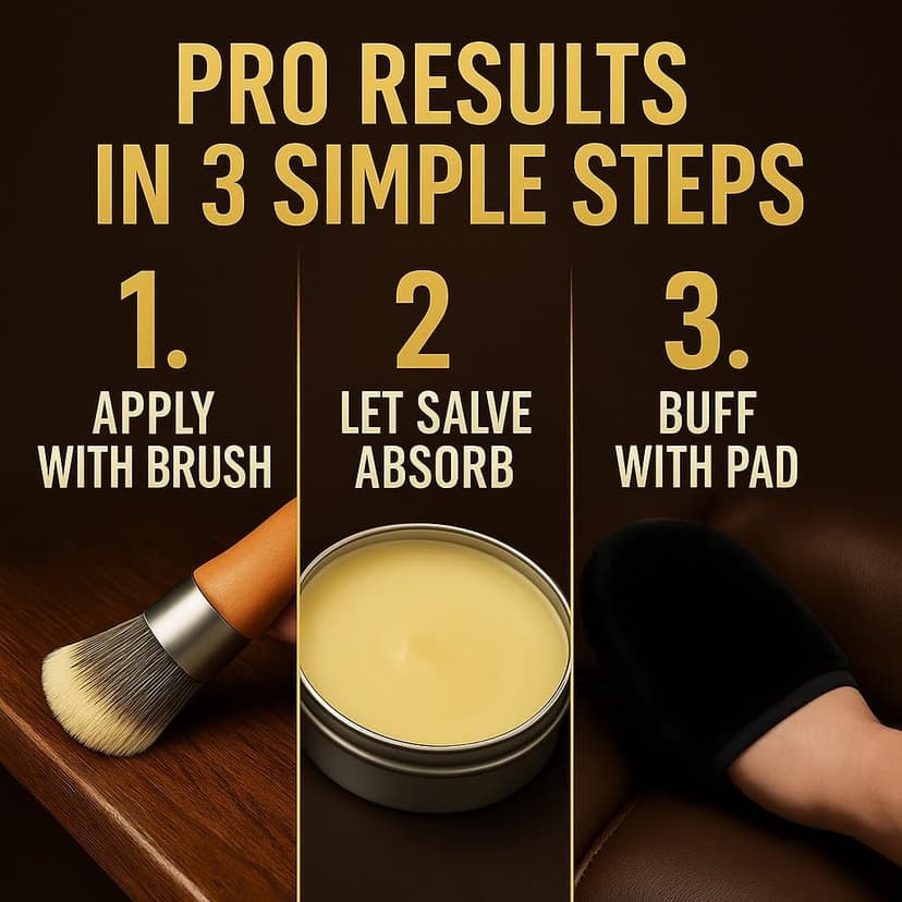 3-in-1 Furniture Salve for Leather & Wood – Polisher, Conditioner, & Restorer for Couches and Furniture- Leather Repair Salve with Brush & Buffing Pad- 5oz