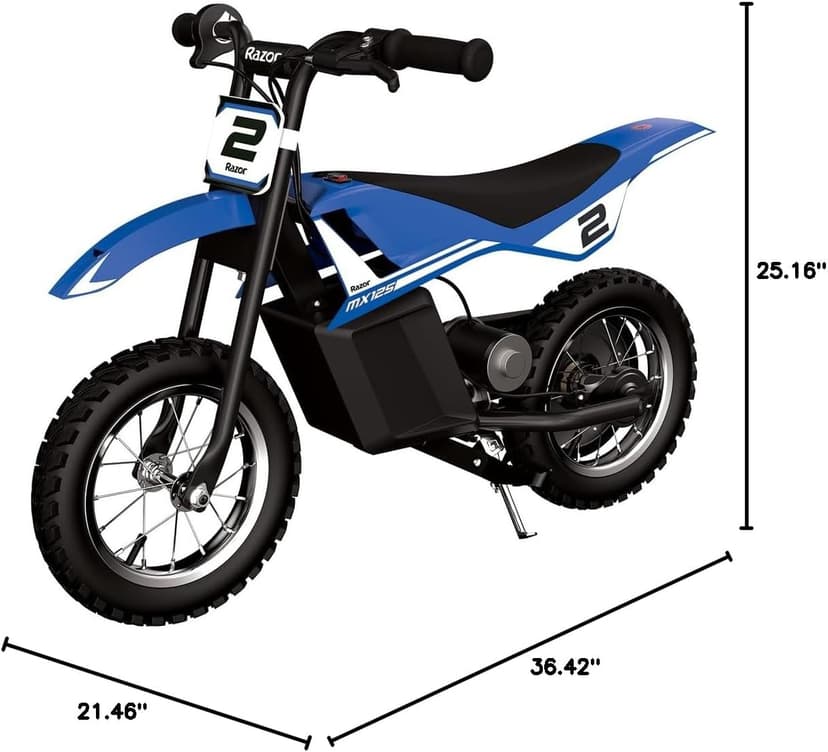 Razor MX125 Dirt Rocket Electric-Powered Bike with Authentic Motocross Geometry, Rear-Wheel Drive,100-watt, high-Torque, Chain-Driven Motor, for Kids 7+, Blue