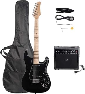 Pinikuyiro Electric Guitar 39" Complete Beginner Starter kit Full Size with 20w Amp,w/Strap,Bag,Guitar Amplifier,Power Wire,Plectrum,Tremolo Bar (Black)