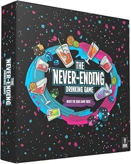 The Never-Ending Drinking Game Board Game For Adults 21+ – Dice & Dare Party Game for 2+ Players, Funny Adult Drinking Game for Parties, Pregames & Birthday Game Night, Spill-Proof Rubber Board