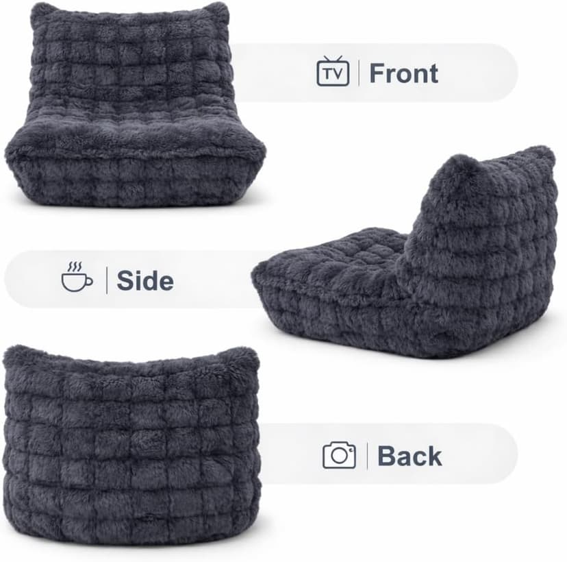 Bean Bag Chairs with Filler Faux Fur Fireside Beanbags Lazy Sofa for Memory Foam BeanBag Chair Bean Bag Sofa for Bedroom, Living Room, Office and Home (Dark Grey)