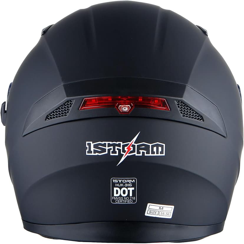 1Storm Motorcycle Street Bike Dual Visor/Sun Visor Full Face Helmet Mechanic with LED Tail Light: Matt Black