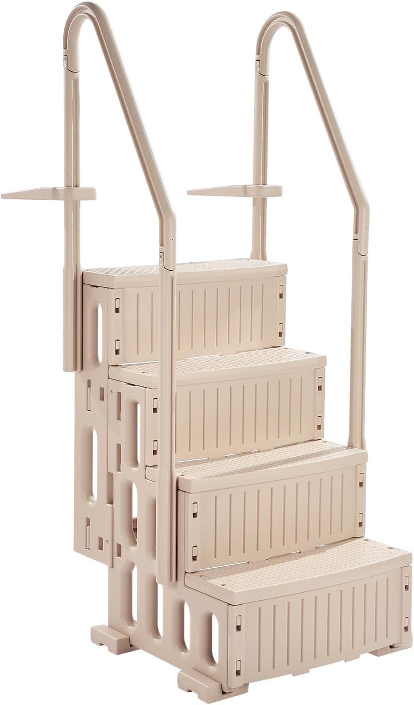 VEVOR Swimming Pool Ladder, 4-Step Double Handrails Stairs with Non-Slip Heavy Duty Steps, Max Load Capacity 400 lbs, for 48-54 in Inground & Above-Ground Pools of Any Decking Surface, Taupe
