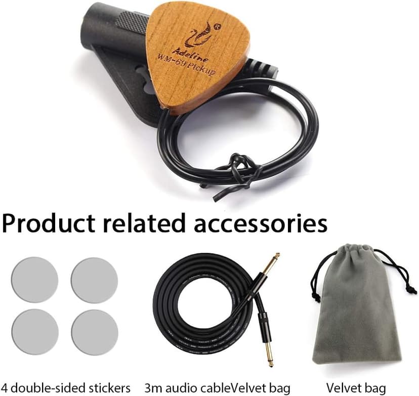 Adeline Ukulele pickup transducer, It's suitable for Classical Acoustic Guitar Violin Viola Banjo Mandolin Ukulele Uke Cello， can "eq" the sound with placement front,side,back etc. (Heart)