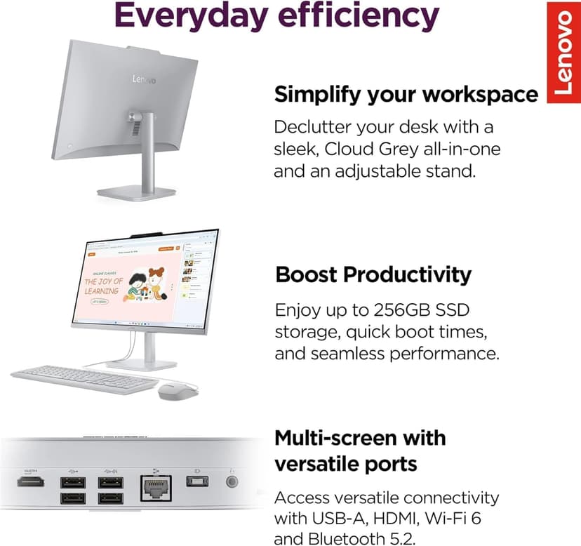 Lenovo IdeaCentre 24" FHD All-in-One Desktop Computer with Lifetime Office 365 for The Web • 16GB RAM • 512GB SSD • Intel Core • Wired Keyboard and Mouse • Windows 11