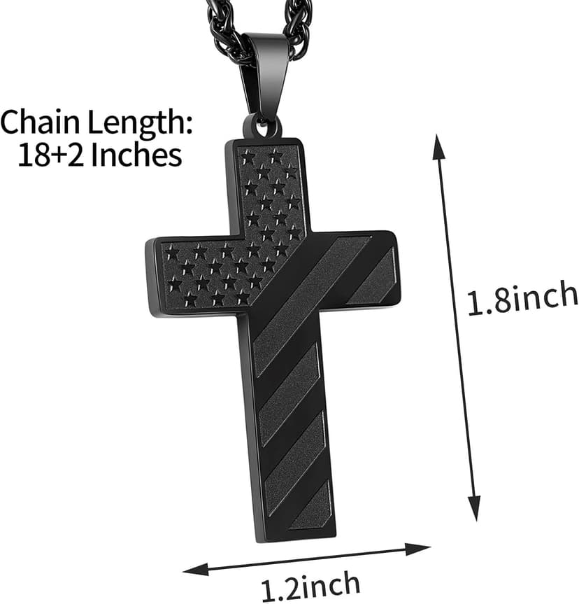 DuoDiner 18+2" Cross Necklace for Men Boys Christian Confirmation Gifts B0B96PLBQQ