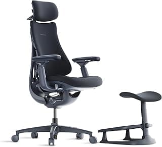 LiberNovo Dynamic Ergonomic Desk Chair + StepSync Footrest Bundle - Comfy Home Office Chair with Adaptive Lumbar Support, 160° Recline & Built-in Spine Stretch, Black+48cm