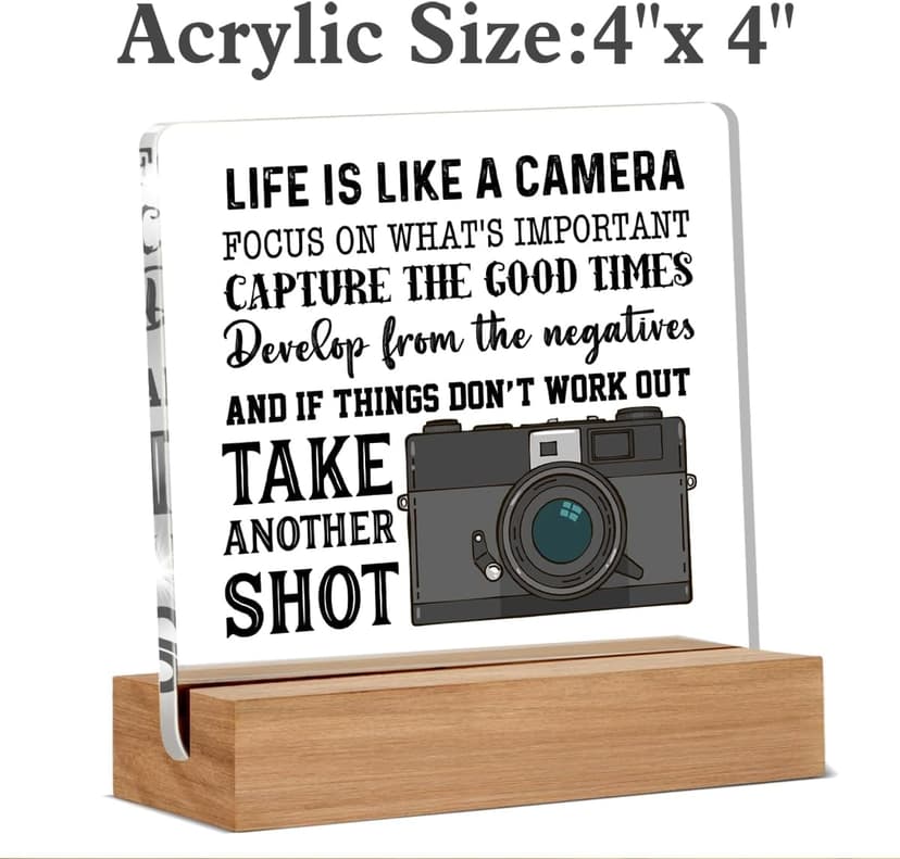 Life Is Like a Camera Acrylic Sign, Photographer Gift, Desk Decor 4 x 4 Inches Cool Gifts for Photographers, Inspirational Gifts for Men, Women B0DGPWGBRK