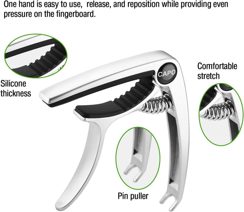 Guitar Capo, Capo for acoustic guitar, Capo for electric guitar, acoustic guitar capo 6 string, Guitar Capo for acoustic, Kapo, Guitar capos（Silver）